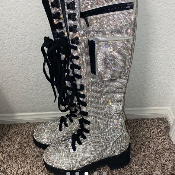 Dolls Kill Shoes - Rhinestones Dolls Kill Club Exx Bling Combat Boots